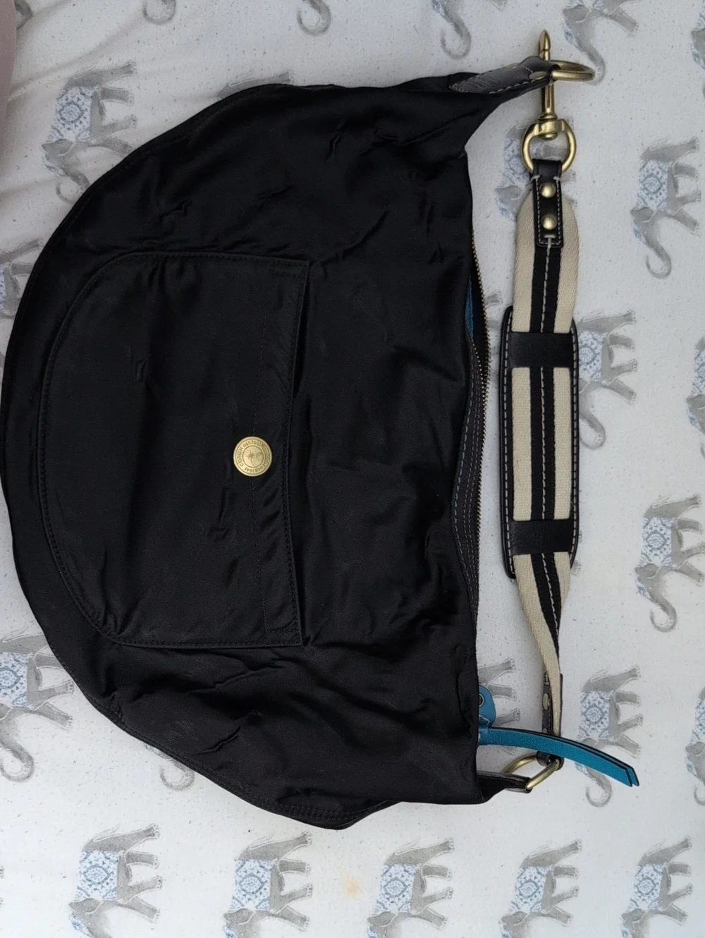 Vintage Coach Hampton HoboBlack Bag with Turquoise Leather Tag and Gold Hardware